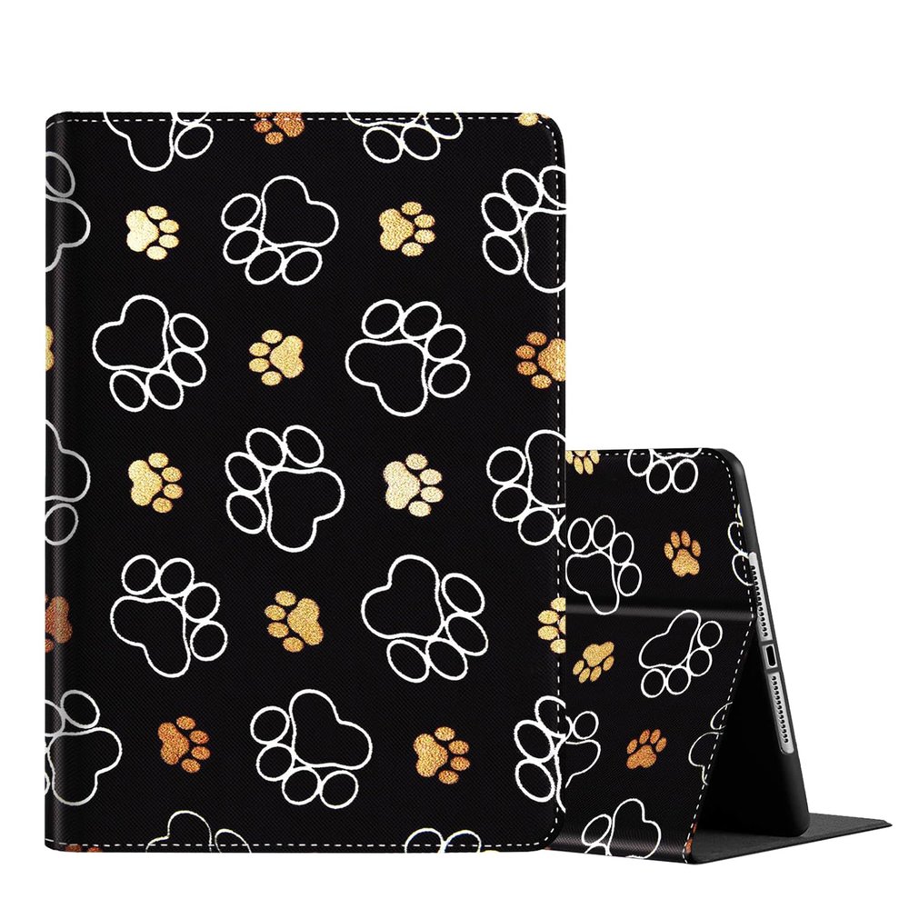 Case for iPad 10.2 9th / 8th / 7th Gen (2021/2020/2019 Model) 10.2 Inch, iPad Air 3 Case/10.5 Inch Pro, Multi-Angle Smart Stand Cover Auto Sleep/WakeCute Dog Paw Prints Gold White