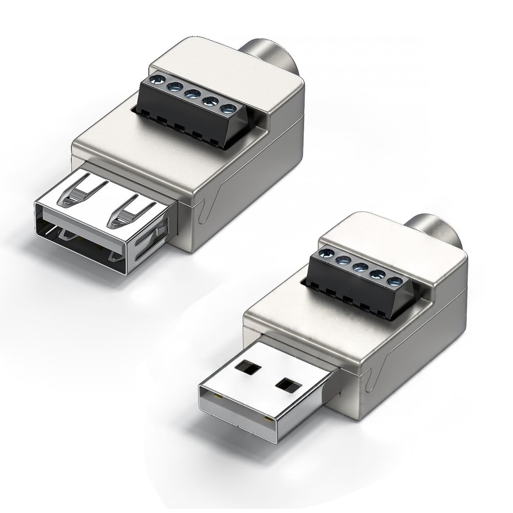 YSJJZRL USB Male/Female to 5 Way Screw Terminal Solderless Block Adapter DIY Shield Terminals USB Converte (2 Pcs-Male+Female)