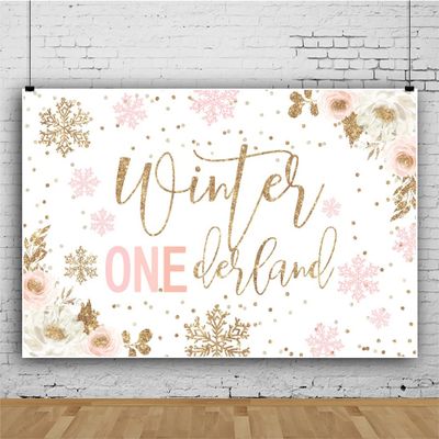 10x6.5ft Vinyl Winter Onederland Backdrop Pink Sliver Snowflake Photography Background Girl Baby Shower 1st Birthday Party Decor Christmas Backdrop Winter Holiday New Year Decor Banner Backdrop