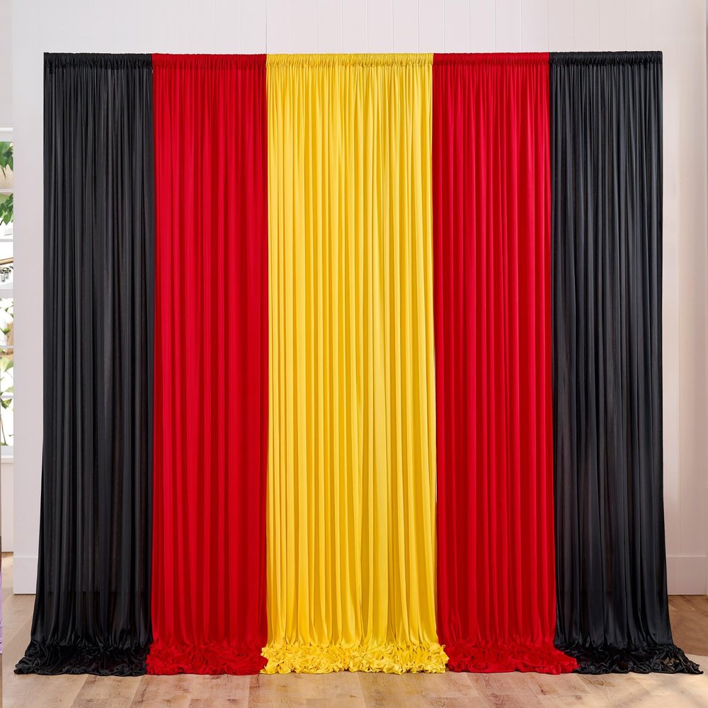 15ft x 10ft Wrinkle Free Black Red Yellow Backdrop Curtains for Parties, 6 Panels 2.5ftx10ft Photo Backdrop Drapes for Christmas Birthday Party Background