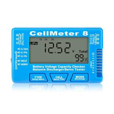 LCD Digital Battery Capacity Checker RC CellMeter8 Balance Arrester2-8S 4-8S Servo LiPo Li-lon Steering Gear NiMH Battery Tester (Color : Blue)