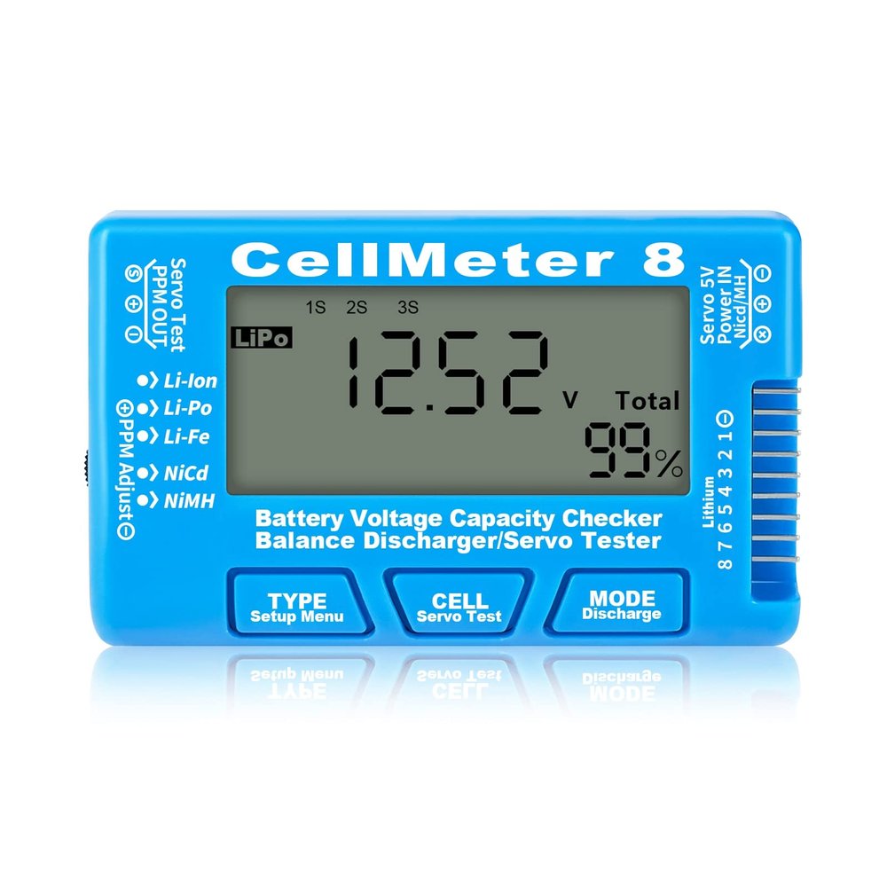 LCD Digital Battery Capacity Checker RC CellMeter8 Balance Arrester2-8S 4-8S Servo LiPo Li-lon Steering Gear NiMH Battery Tester (Color : Blue)