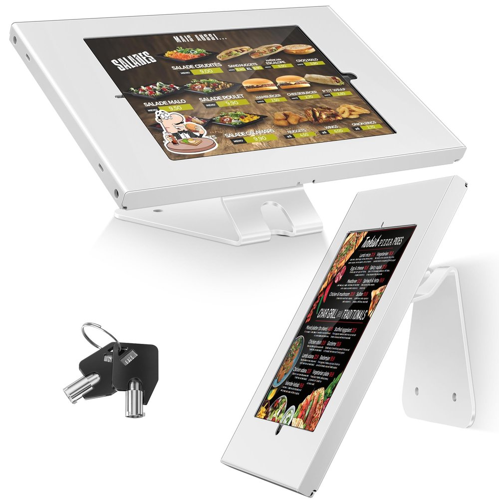 AboveTEK Anti-Theft Tablet Stand iPad Locking & Security Stand, Countertop & Wall Mount POS Stand, 360 Swivel Kiosk Stand for iPad/iPad Air/iPad Pro Ideal for Retail Business (White)