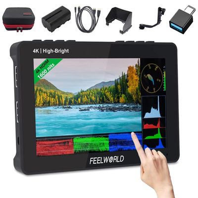 FEELWORLD F6 Pro +Battery +Carry Case 5.5 Inch 1600nits High Bright DSLR Camera Field Monitor with Touchscreen Waveform 3D LUT F970 External Kit Install 4K HDMI in Out Type-c Input
