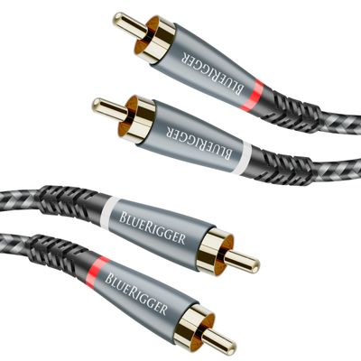 BlueRigger RCA Cable, 6FT (2RCA Male to 2RCA Stereo Audio Cable, Braided, Gold Plated, Subwoofer)- Compatible with Home Theater, Amplifier, Hi-Fi System, HDTV, Car Audio, Turntable, Receiver, Speaker