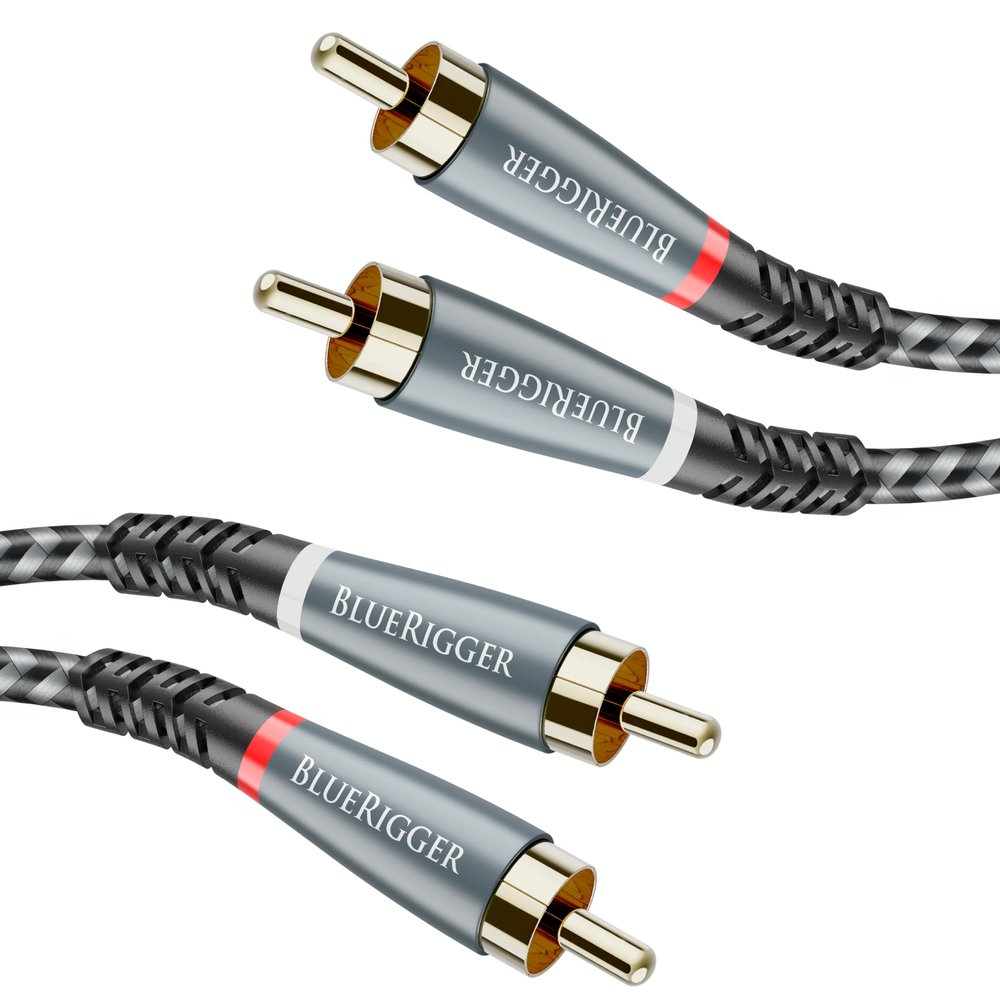 BlueRigger RCA Cable, 6FT (2RCA Male to 2RCA Stereo Audio Cable, Braided, Gold Plated, Subwoofer)- Compatible with Home Theater, Amplifier, Hi-Fi System, HDTV, Car Audio, Turntable, Receiver, Speaker