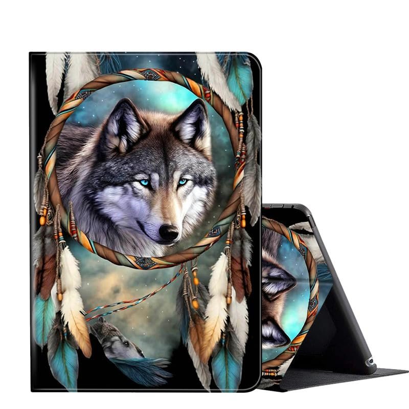 Case for 6.8'' Kindle Paperwhite (11th Generation,2021) & Paperwhite Signature Edition,PU Leather Folio Stand Smart Cover Case for Kindle Paperwhite 2021 E-Reader,Dream Catcher Wolves