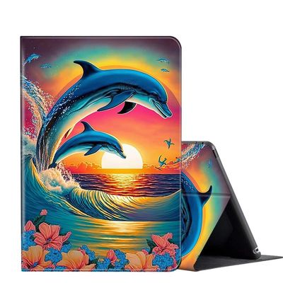 Case for 6.8'' Kindle Paperwhite (11th Generation,2021) & Paperwhite Signature Edition,PU Leather Folio Stand Smart Cover Case for Kindle Paperwhite 2021 E-Reader,Dolphins Jump in The Sunset