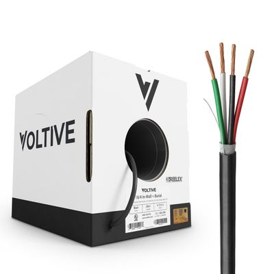 Voltive 18/4 Low Voltage Wire, in-Wall CL3 & Direct Burial, Black, 250ft - 18AWG, 4 Conductors, Stranded Bare Copper, UL Listed - V-1213-5