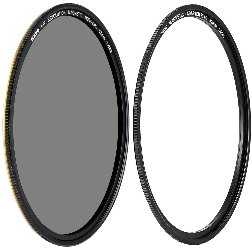 Kase Wolverine Revolution 82mm Magnetic CPL ND64 6 Stop ND Combo Filter Shockproof Tempered Optical Glass w Yellow & Silver Ring & Adapter