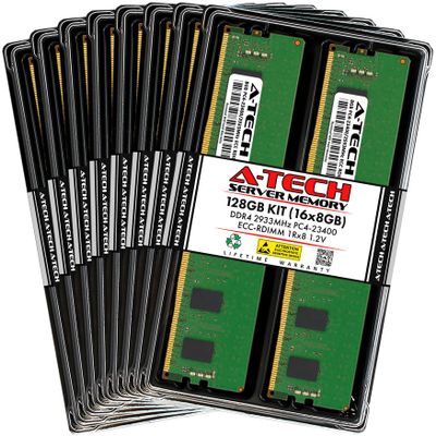 A-Tech 128GB Kit (16x8GB) RAM for ASUS RS700-E9-RS12, RS720-E9-RS12-E Rack Server | DDR4 2933MHz PC4-23400 ECC RDIMM 1Rx8 1.2V 288-Pin Registered DIMM Memory Upgrade