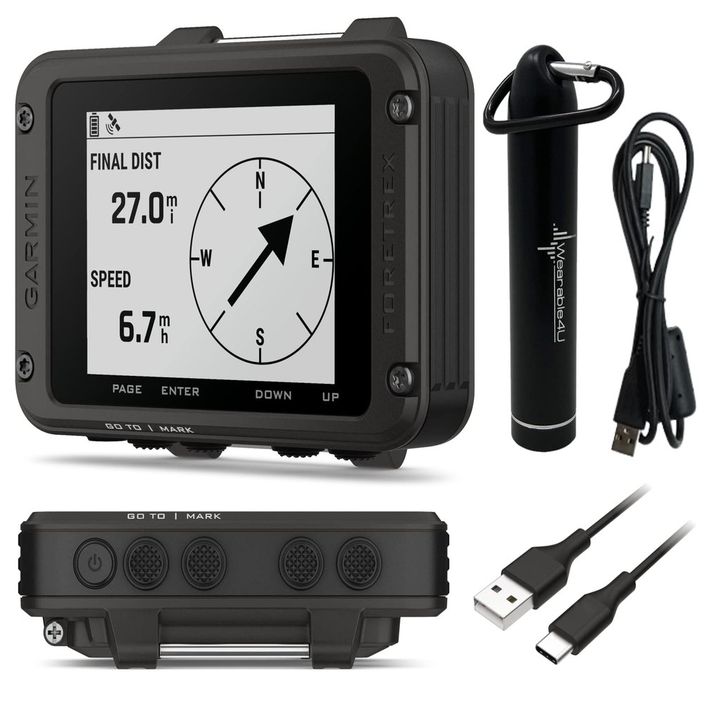 Wearable4U Garmin Foretrex 801 Wrist-Mounted GPS Navigator with Tactical Features, No Strap with E-Bank Bundle