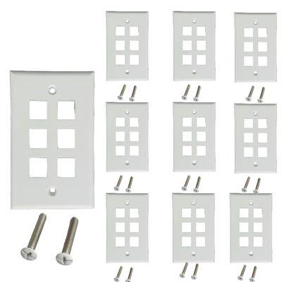 6 Port Keystone Wall Plate (10-Pack), Single Gang Wall Plates for RJ45 Keystone Jack and Modular Inserts, White