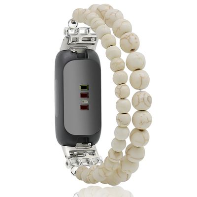 C&L Accessories Bracelets Compatible with Fitbit Inspire 3 Bands for Women, Beaded Wristband Adjustable Gemstone Replacement Straps for Fitbit Inspire 3 (White Turquoise)