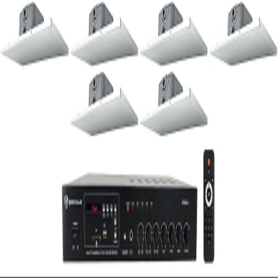 Rockville RCS80-1 Bundle: 60W 70V Bluetooth Commercial Amplifier Receiver with USB/SD/FM Inputs, (6) 6.5-Inch 30W RMS 2x1 Drop Ceiling Speakers for Office Restaurant Conference Room Install, 7-Items
