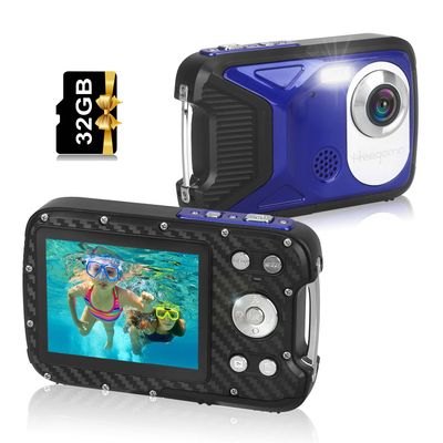 Waterproof Digital Camera,17 FT Underwater Camera 2.8" LCD HD1080P 30MP Kids Video Camcorder with 32G Card and Rechargeable Battery,Point and Shoot Camera for Kids Teenagers Students Gifts Blue