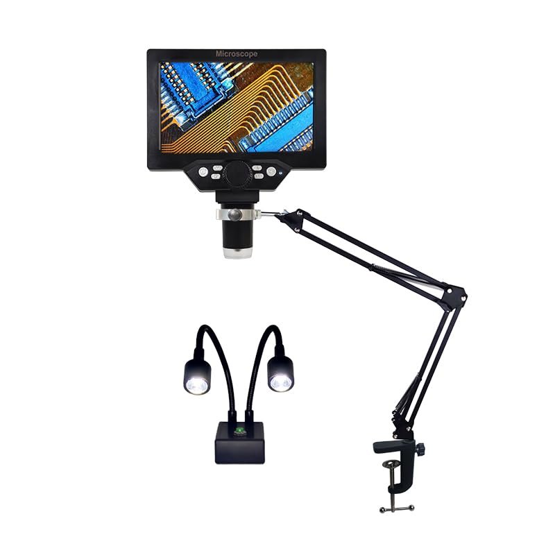 1200x Digital Microscope 9'' LCD USB Camera Stand Arm Holder Gooseneck LED Ring Light Spotlight for Electronic Mobile Phone PCB Jewellery Watch Repair Soldering Lab Biology (9'' LCD)