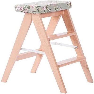 BABYCE Foldable Step Stool Step Ladder Folding Walker Stool / 3 Step Ladder, Wooden Dining Chair Flower Sponge Chair Stair Chair Extended Bar Stool At Home Garden Tool Heavy Duty Max. 200 Kg