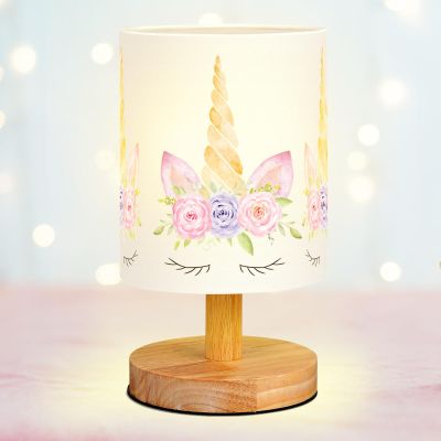 VIHOSE Unicorn Kids Table Lamp for Bedroom Kids Bedside Lamp with Linen Wooden Nightstand Cartoon Nursery Lampshade for Girls Boys Living Room