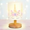 VIHOSE Unicorn Kids Table Lamp for Bedroom Kids Bedside Lamp with Linen Wooden Nightstand Cartoon Nursery Lampshade for Girls Boys Living Room view 1