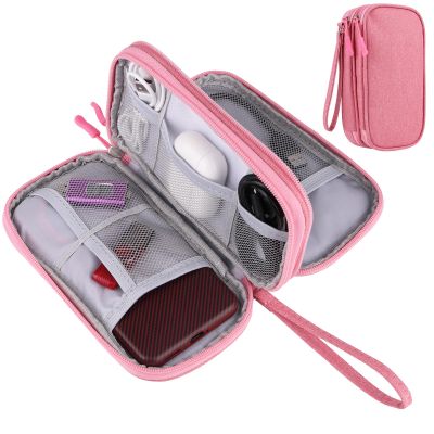 JIAKAI Travel Cable Organizer,Electronics Accessories Organizer Bag,for Charger, Phone, memory card,Travel Gadget Bag-Pink