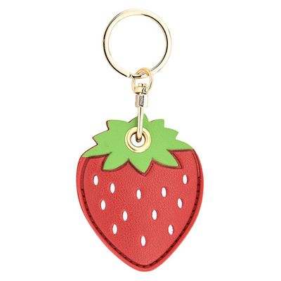 Leather Anti-Lost Keychain Case Cover for AirTags Tracker Holder, Strawberry Anti-Drop Scratch Cute AirTag Holder with Keychain Accessories for Women Kids Pets Backpacks (Strawberry)