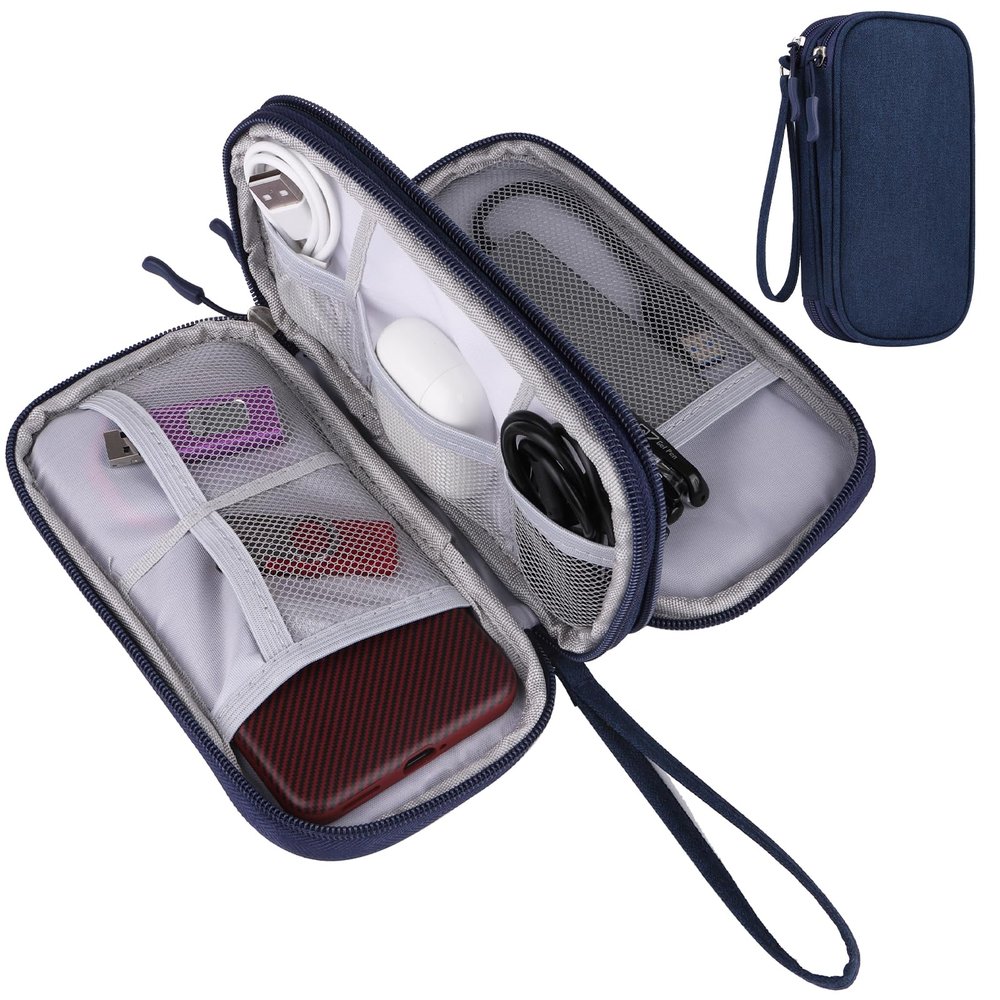 JIAKAI Travel Cable Organizer Electronics Accessories Bag for Charger, Phone, memory card,Travel Gadget Bag-Blue