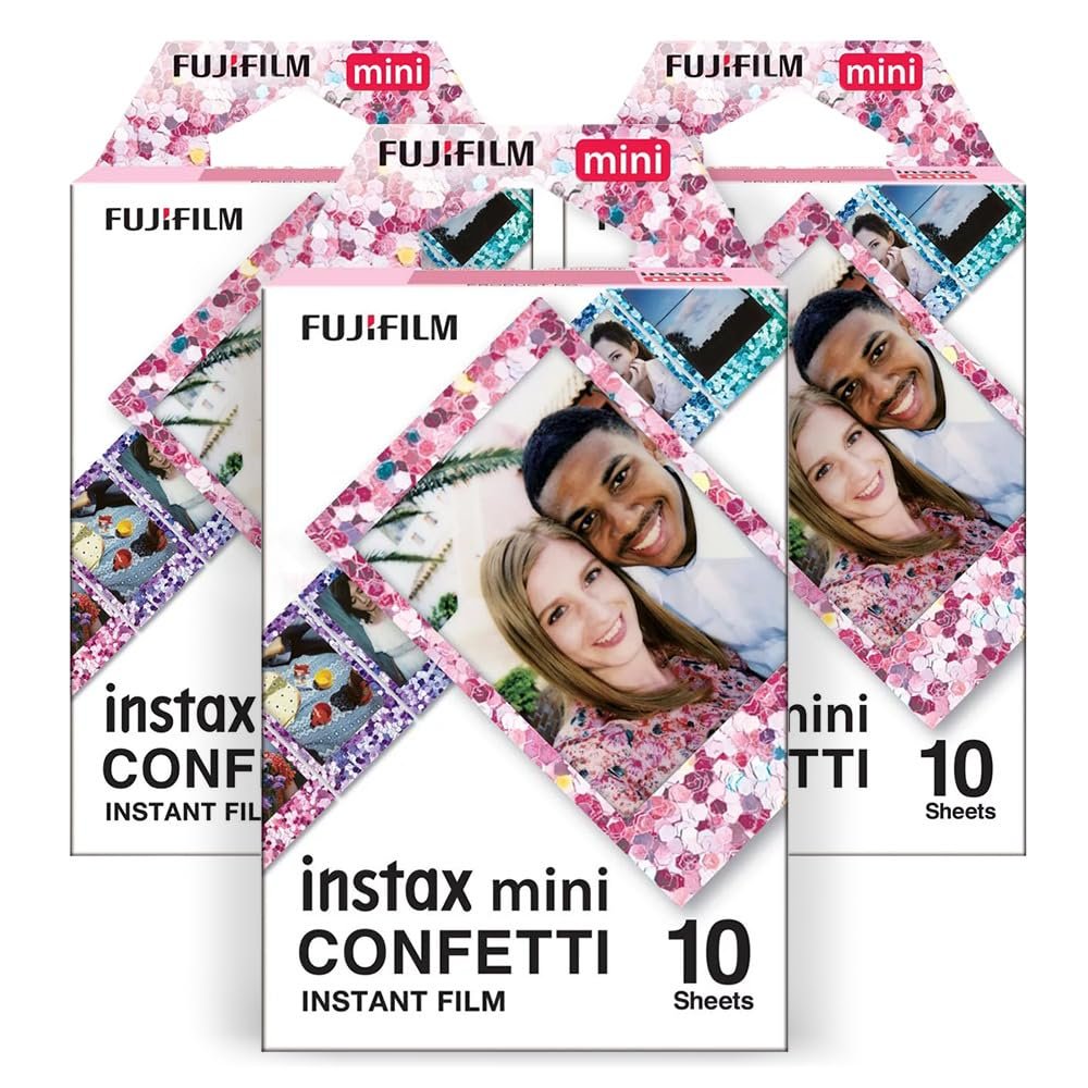 Fujifilm Instax Confetti Mini Film (10 Exposures, 3-Pack) Vibrant Colorful Instant Photos, Compatible with Fujifilm Instax Mini Cameras,Captivate Memories with Stunning Confetti Designs (3 Items)