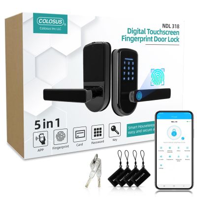 COLOSUS Smart Lock S220, Keyless Fingerprint Door Lock with Handle, Bluetooth Digital Entry Lock for Front Door Interior Doors and Office Doors (Black)