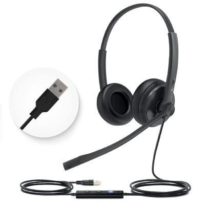 Yealink UH34 USB Headset with Mic,Stereo Wired Headphones with Noise Cancelling Microphone,Teams Certified,Professional Work Headphones for VoIP Phone PC Computer Call Center Office