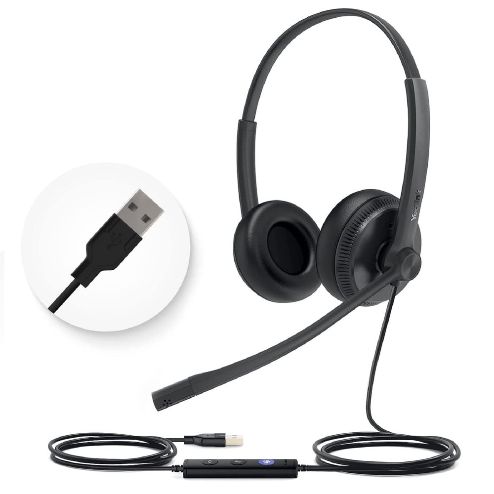Yealink UH34 USB Headset with Mic,Stereo Wired Headphones with Noise Cancelling Microphone,Teams Certified,Professional Work Headphones for VoIP Phone PC Computer Call Center Office