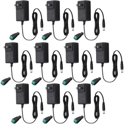 Copkim 10 Pcs 12V Power Supply 12V DC 2A 24W LED Light Adapter Switching Led Power Supply AC120V to DC12V Transformer with 5.5/2.1 mm Female Barrel Connector for Strip Light