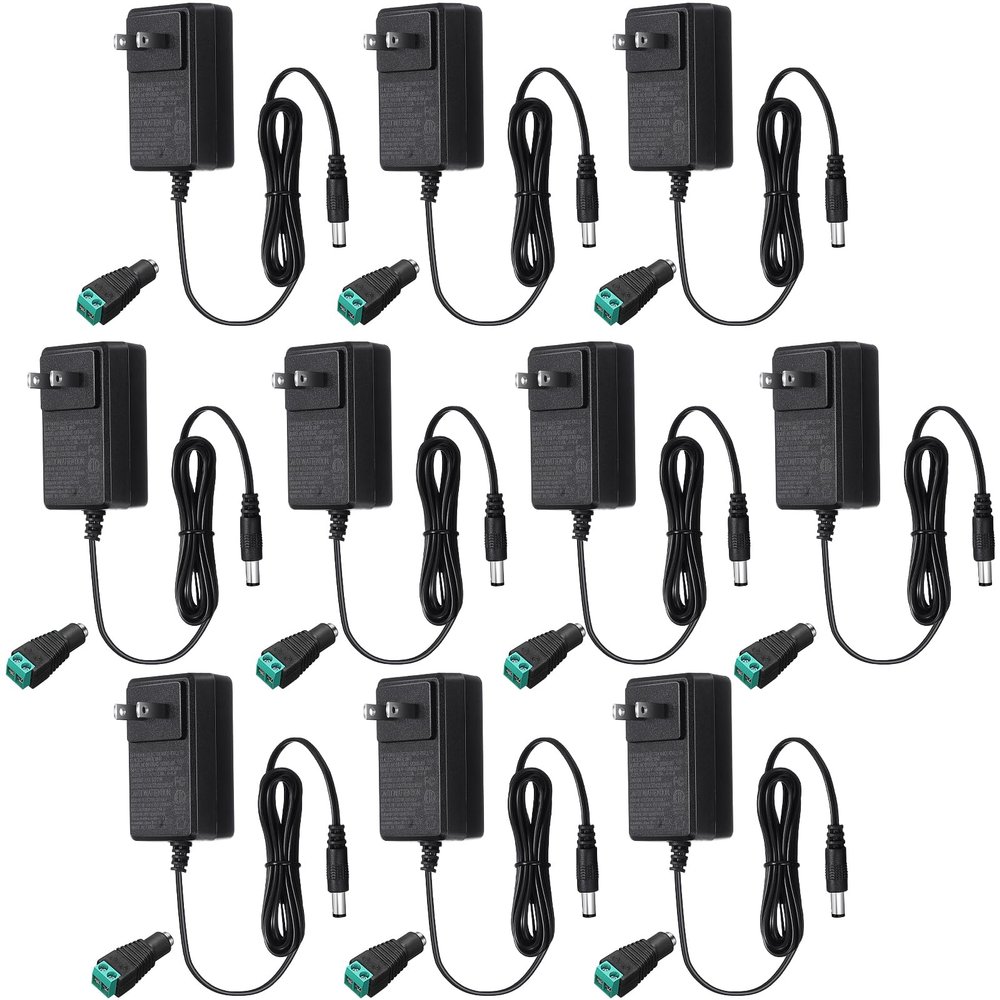 Copkim 10 Pcs 12V Power Supply 12V DC 2A 24W LED Light Adapter Switching Led Power Supply AC120V to DC12V Transformer with 5.5/2.1 mm Female Barrel Connector for Strip Light