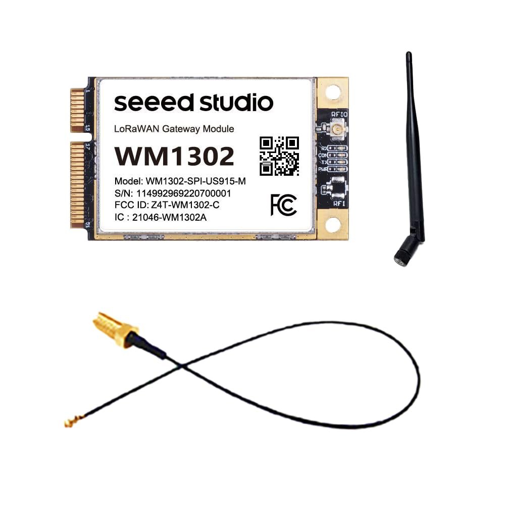 Seeed Studio WM1302 LoRaWAN Gateway Module with RF Cable Assembly and 2dBi 915MHz RP-SMA Male Rubber Duck Antenna Bundle (250 mm Cable)
