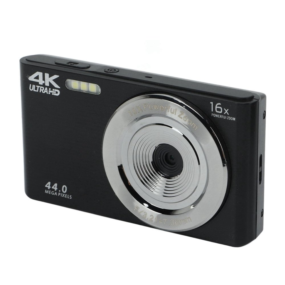 4K Digital Camera for Photography, 16X Digital Zoom, Rechargeable 44MP Vlogging Camera with 2.8inch Screen & Fill Light Kids Digital Video Camera Shock Proof Compact Camera (Black)