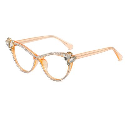 ICARA Bling Rhinestones Womens Reading Glasses Blue Light Blocking Cat Eye Computer Fashion Reader Eyeglasses (Orange, 1.75, multiplier_x)