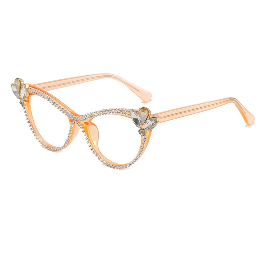 ICARA Bling Rhinestones Womens Reading Glasses Blue Light Blocking Cat Eye Computer Fashion Reader Eyeglasses (Orange, 1.75, multiplier_x)
