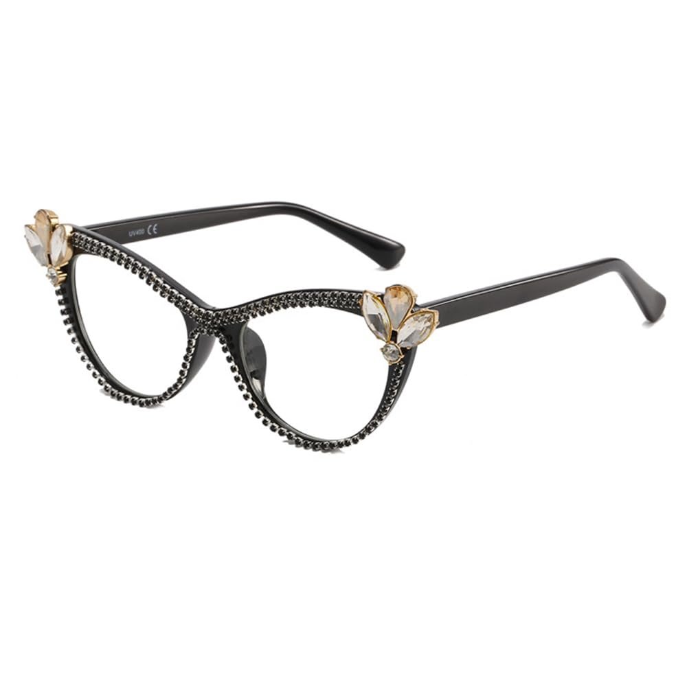 ICARA Bling Rhinestones Womens Reading Glasses Blue Light Blocking Cat Eye Computer Fashion Reader Eyeglasses (Black, 4, multiplier_x)