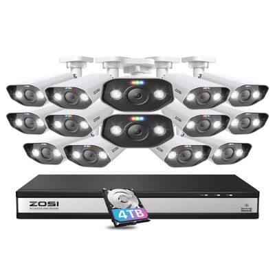ZOSI 16CH 4K PoE Security Camera System,16Channel 8MP NVR with 4TB HDD,14pcs Outdoor Spotlight 5MP PoE IP Cameras,2 Way Audio,Night Vision,Person/Vehicle Detection,Remote Access,for 24-7 Recording