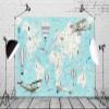 CORFOTO Fabric Cartoon World Map Backdrop Airplane Hot Air Balloon Treasure Map Background Navigation Party Decorations Travel Themed Birthday Decor Kids Adults Girls Portrait Photo Shoot Props view 2