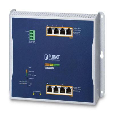 Planet IP30, IPv6/IPv4, 4-Port 10/100/1000T 802.3bt 95W PoE+ , W126160945 (10/100/1000T 802.3bt 95W PoE+ 4-P 10/100/1000T 802.3at PoE+ 2-P 100/1000X SFP Wall-mount Managed Switch)