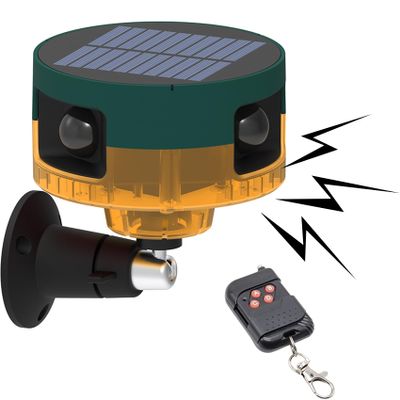keeda Solar Outdoor Motion Sensor Alarm Upgraded 360 PIR Motion Detector 129db Loud Siren Lamp Strobe Light with Remote 13 Tones + Customize Sound Audio Security Light Alarm (Yellow)
