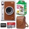 Fujifilm Instax Mini EVO Hybrid Brown Instant Camera | Instax Mini Twin Pack Instant Film | 32GB microSD Card with Adapter | Brown Camera Case view 1