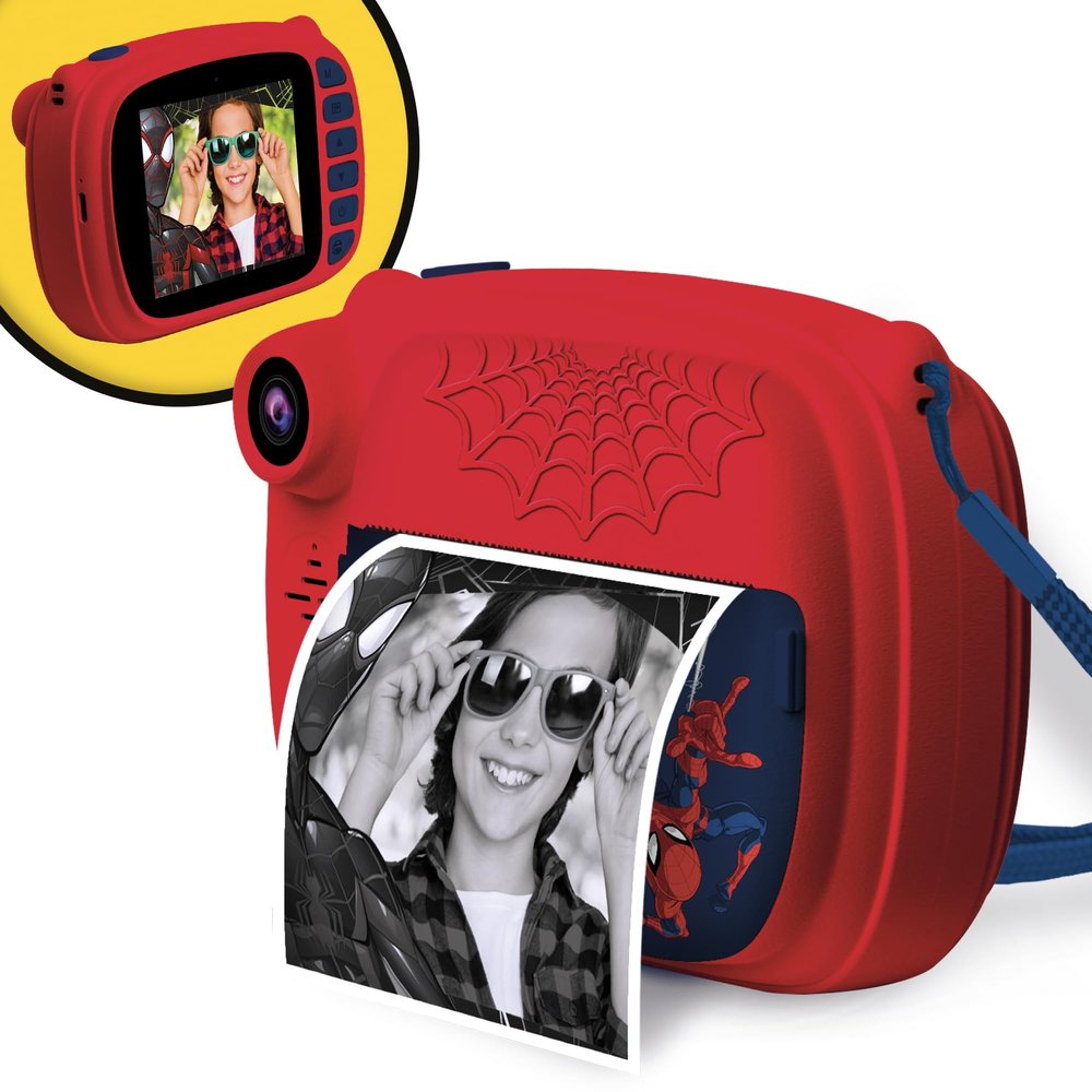 Lisciani Spider-Man Print CAM Instant Camera Hi-Tech Educative 4 Inch Colour Screen Dual Camera for Selfie Video 180 Photos Frame and Sticker from 5 Years