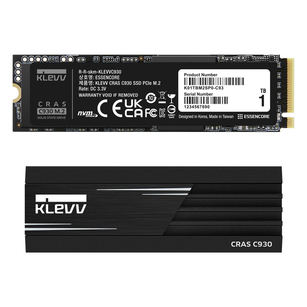 KLEVV CRAS C930 1TB M.2 2280 NVMe PCIe Gen4x4 Internal Gaming SSD Aluminium Heatsink Included, Compatible with PS5, up to 7400MB/s with DRAM Cache (K01TBM2SP0-C93)