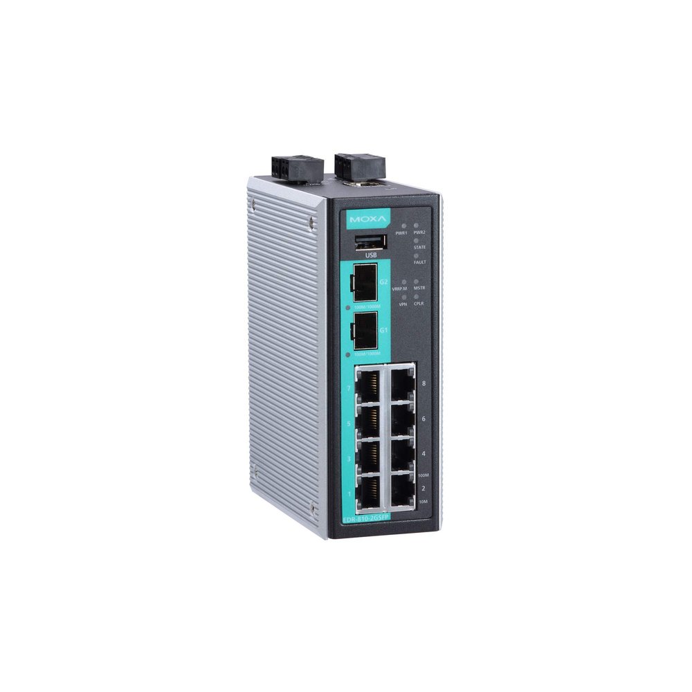 Moxa EDR-810-VPN-2GSFP 8+2G SFP Industrial multiport Secure Router with Firewall/NAT/VPN, -10 to 60C Operating Temperature