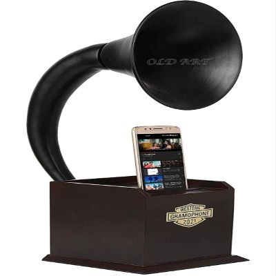 VintiquE Reproduction Gramophone Speaker, Acoustic Speaker, Smart Phone Speaker, lPhone Amplifier,lPhone Stand, lPhone Dock Black Finish