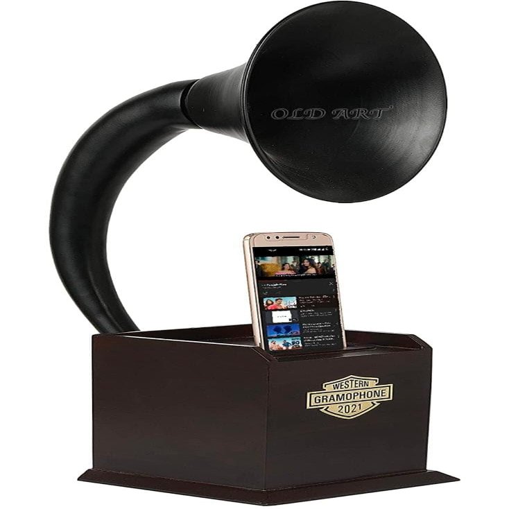VintiquE Reproduction Gramophone Speaker, Acoustic Speaker, Smart Phone Speaker, lPhone Amplifier,lPhone Stand, lPhone Dock Black Finish