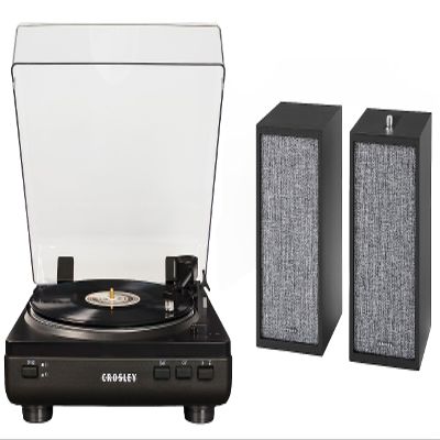 Crosley KT400B-BK Fully Automatic Bluetooth 2-Speed Turntable Record Player with S200A Stereo Speakers, Black