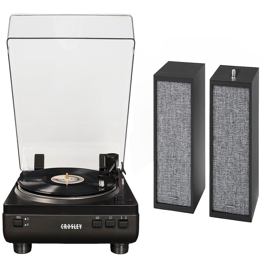 Crosley KT400B-BK Fully Automatic Bluetooth 2-Speed Turntable Record Player with S200A Stereo Speakers, Black